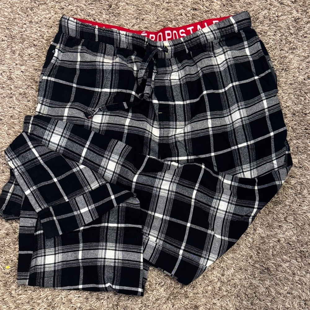 Aeropostale Black & White Plaid Pajama Pants with Red Branded Waistband